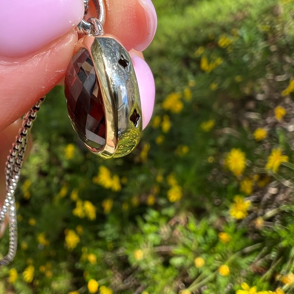 David Yurman Sterling Silver Pendant Necklace Smoky Topaz with 925/18k Bezel - Picture 7 of 9